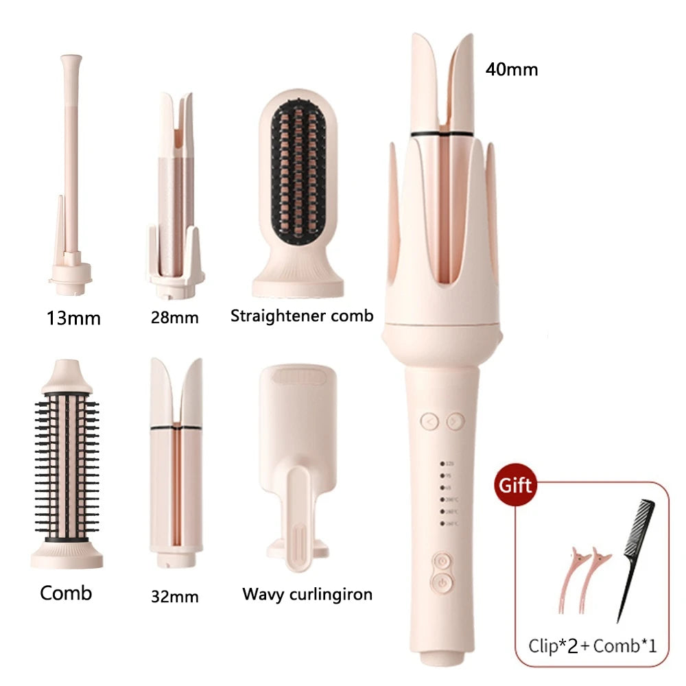 Automatic Curling Iron Set with Ceramic Rotating Styling and Multi-in-1 Bundle Options for At-Home Waves and Curls, US, EU, UK or AU Plug Choices