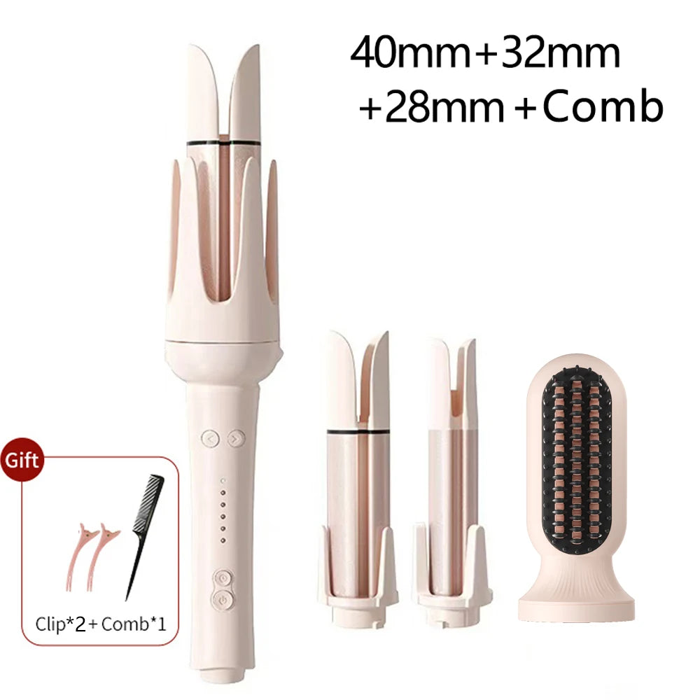 Automatic Curling Iron Set with Ceramic Rotating Styling and Multi-in-1 Bundle Options for At-Home Waves and Curls, US, EU, UK or AU Plug Choices