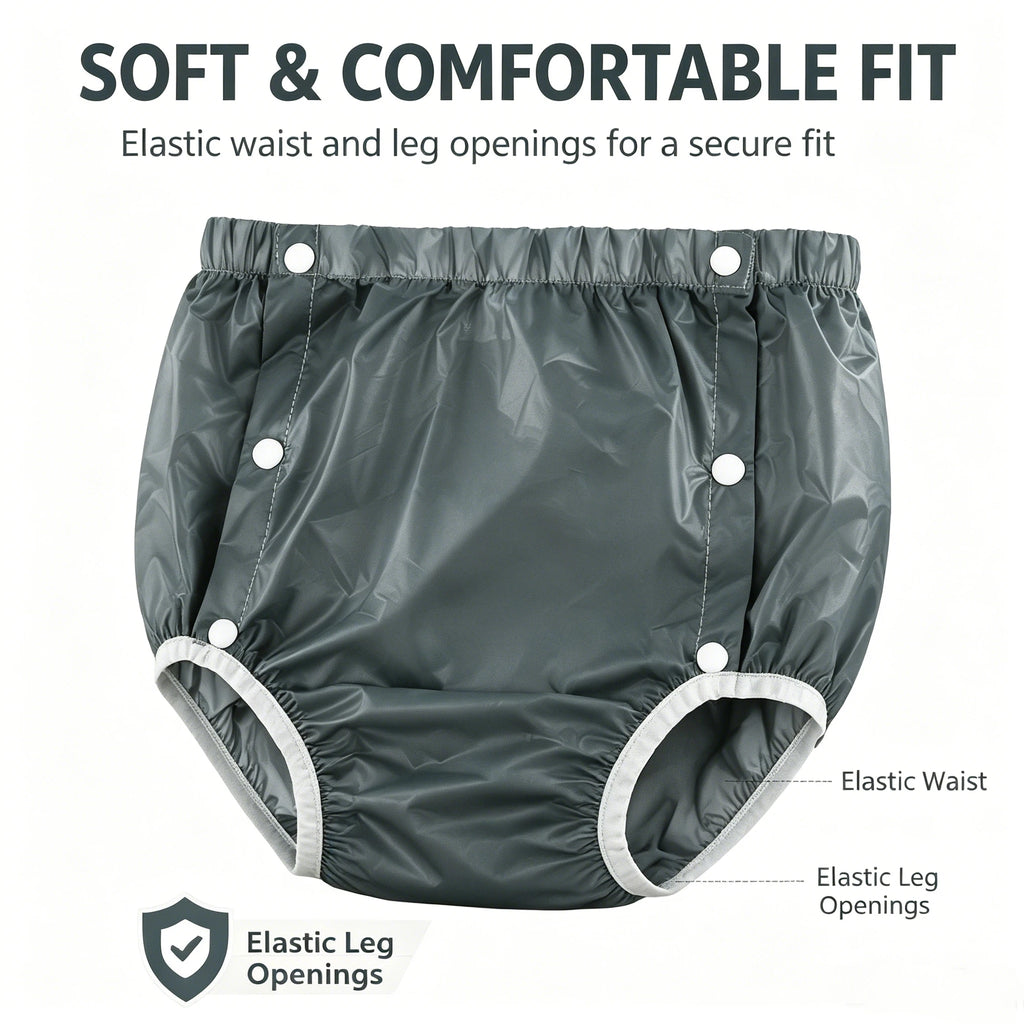 Side-Snap Adult Diaper Cover, Washable Reusable TPU Waterproof Overpants for Use with Disposable Diapers, L XL XXL Sizes and Five Finish Options