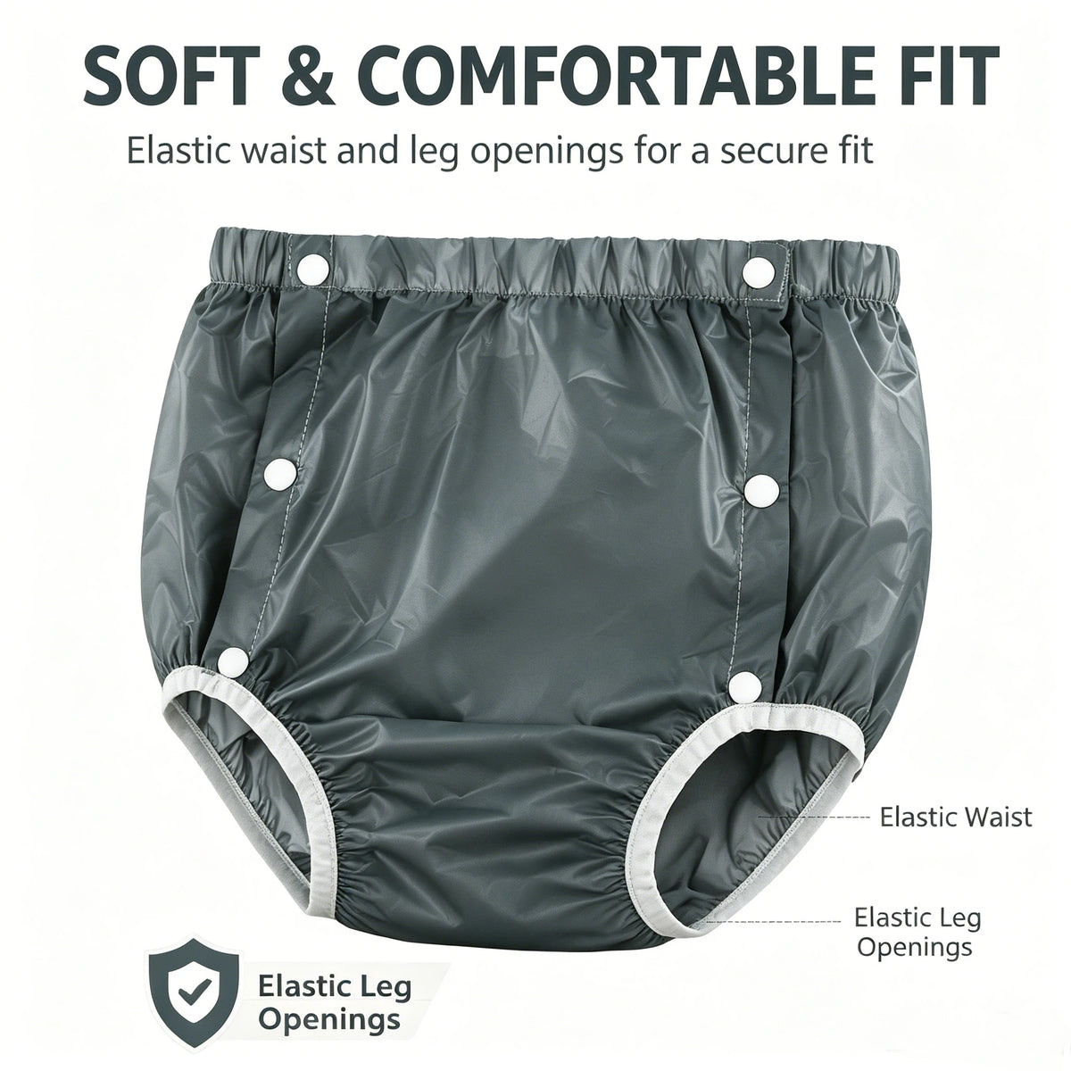 Side-Snap Adult Diaper Cover, Washable Reusable TPU Waterproof Overpants for Use with Disposable Diapers, L XL XXL Sizes and Five Finish Options