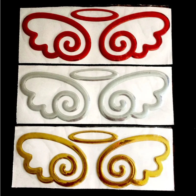 3D Angel Wings Car Decoration, Single PVC Exterior Styling Label in Red, Yellow or Silver for Compatible Vehicle Fuel Door Areas