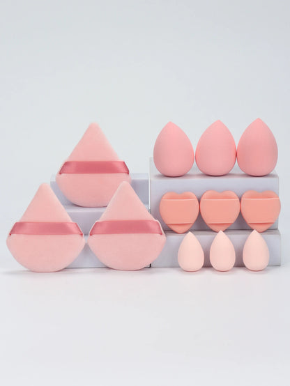 12-Piece Makeup Sponge and Powder Puff Set with Mini Air Cushion Puff and Beauty Egg References, 18 Color and Style Labels for Adult Cosmetic Application