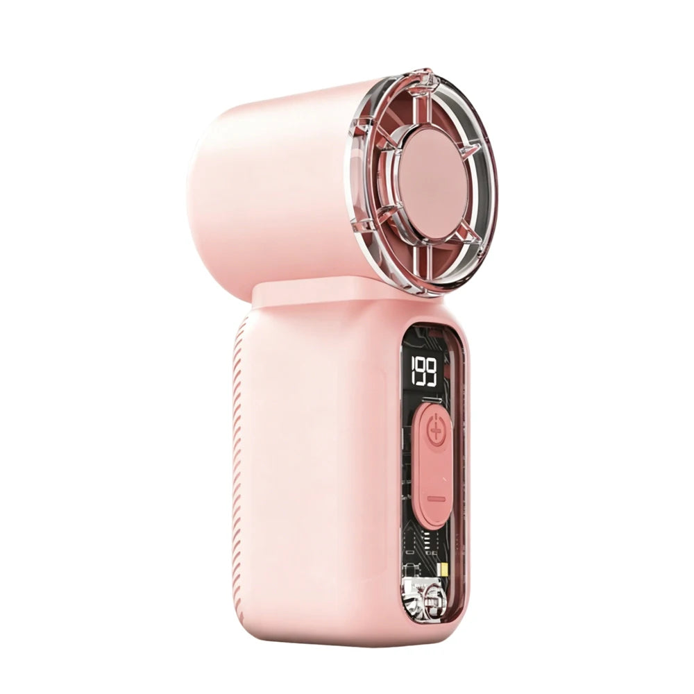 Digital Display Handheld Fan with USB Rechargeable Design, Listed 1-199 Speed Settings and Dual-Mode Flashlight in Black, White or Pink for Travel and Desk Use