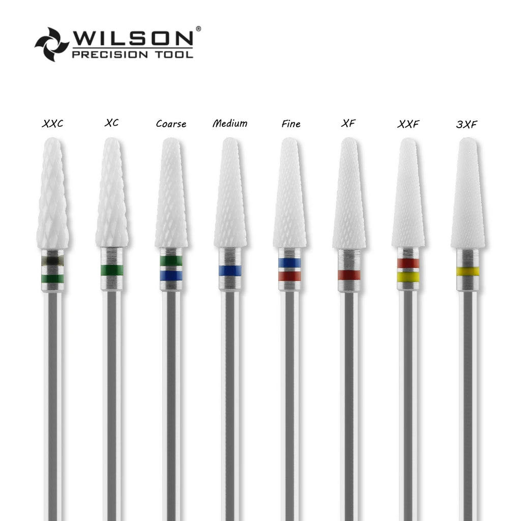 White Zirconia Burs with Conical Shape and Cross-Cut Design, Listed 4.5mm Size Reference and Eight Single-Piece Model Options for Rotary Tool Compatibility Review