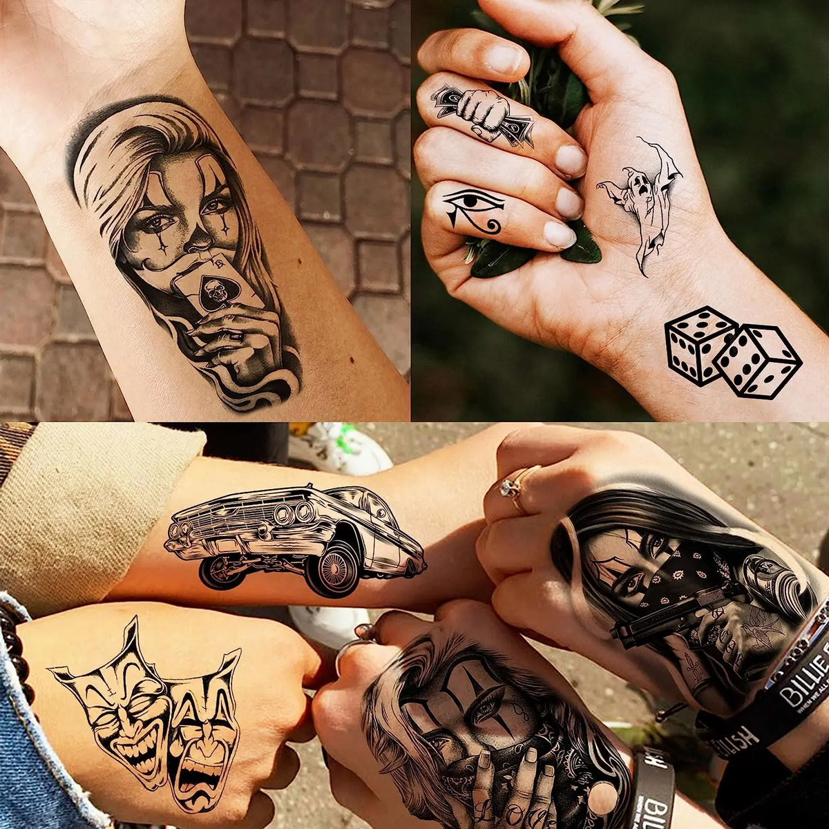 Chicano Temporary Tattoos, 6 Sheets of Chicana and Guadalupe Inspired Body Art for Adult Men and Women, Halloween and Day of the Dead Styling