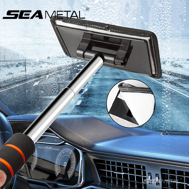 Telescopic Windshield Cleaning Brush by SEAMETAL, 32–50.5cm Adjustable Aluminum-Alloy Handle for Manual Car Glass Wiping in Black, Orange or Blue