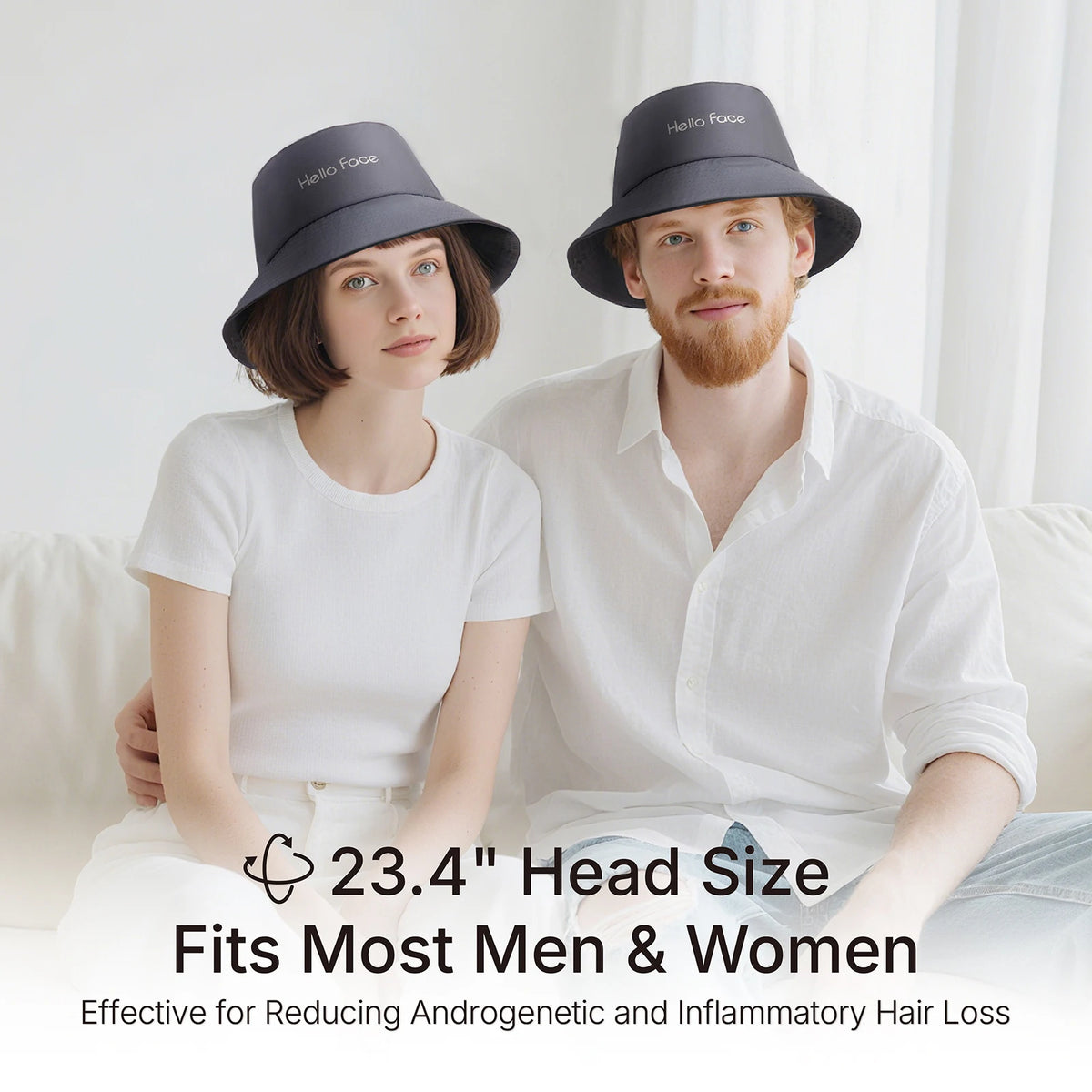 LED Scalp Care Bucket Hat Hello Face T100 with 336 Red and Near-Infrared LEDs, Three Light Modes and Separate With-Controller or Hat-Only Set Options