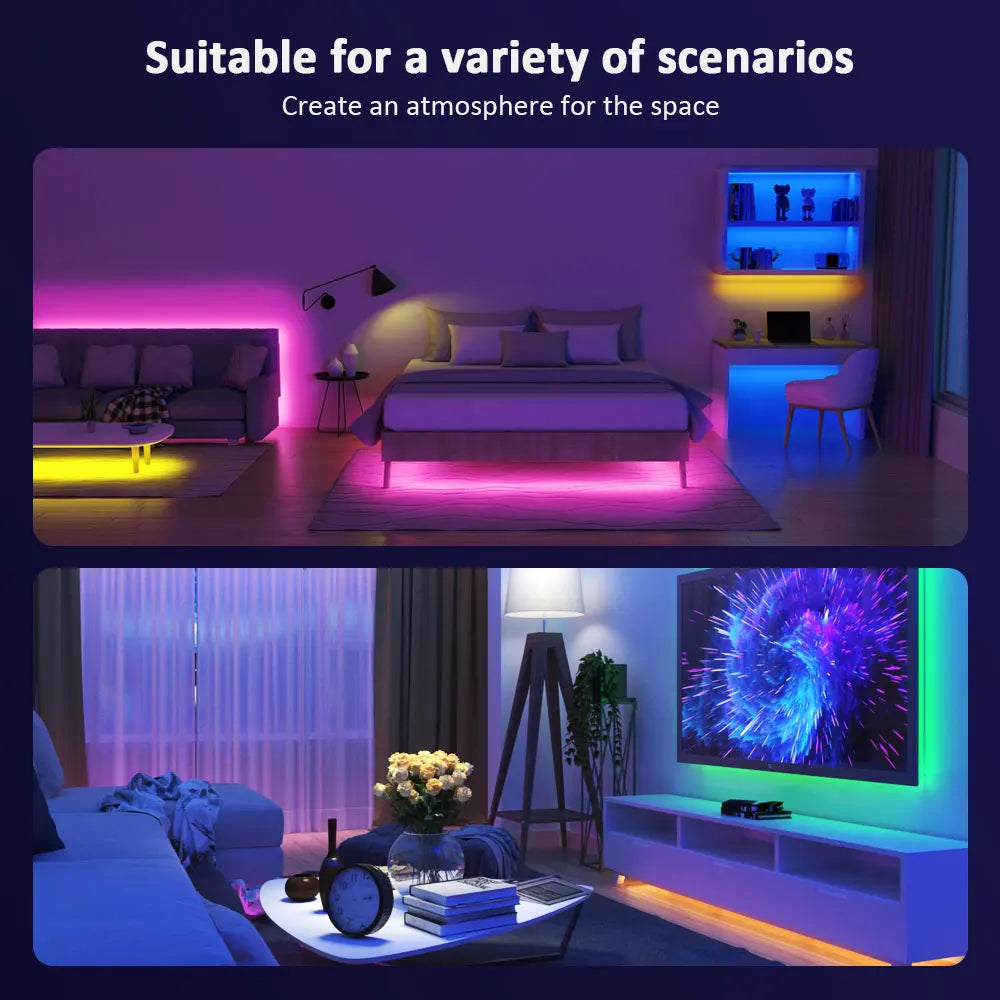 Music Sync RGB LED Strip Lights with 5V USB Power and Bluetooth 24key Option, Nine Lengths from 1m to 30m for Bedroom, TV and Party Accent Decoration