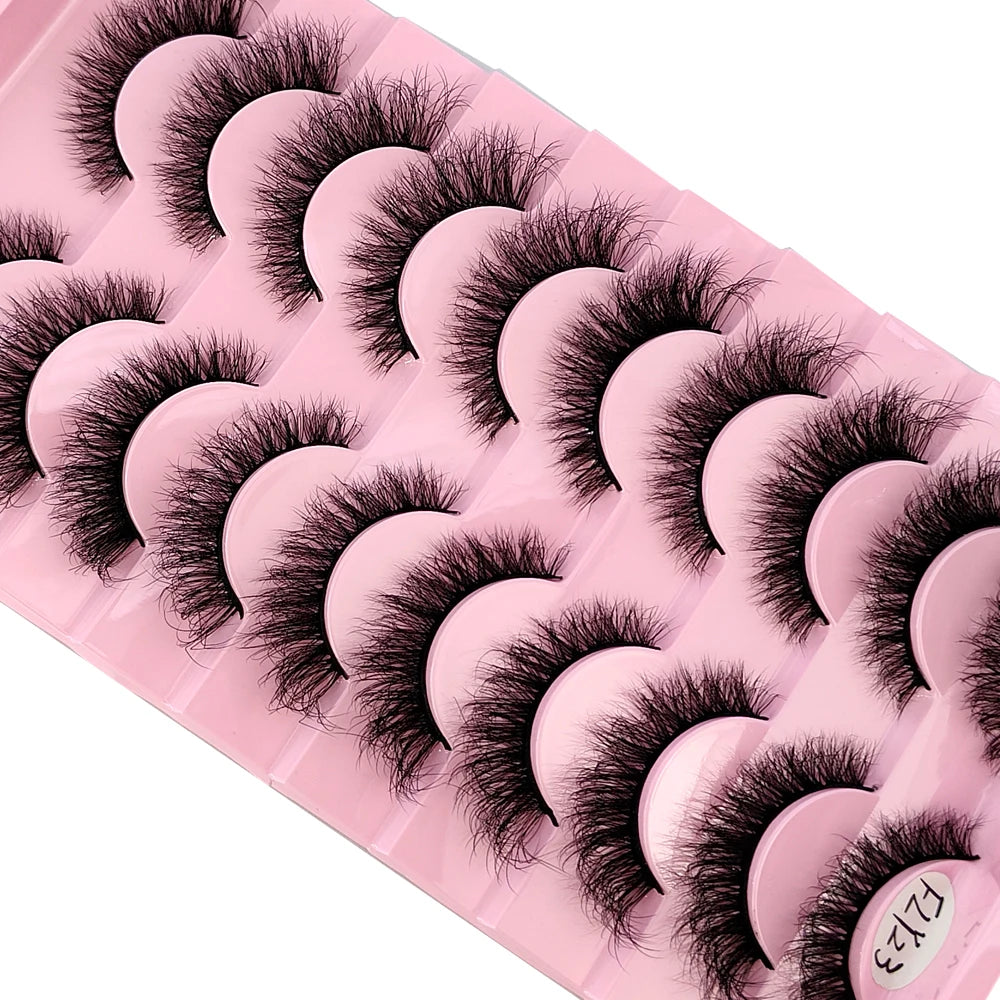 Faux Mink Strip Eyelashes in Ten-Pair Style Options, Synthetic Lash Fibers with Black Cotton Band Reference and Eighteen Codes for Everyday or Occasion Makeup