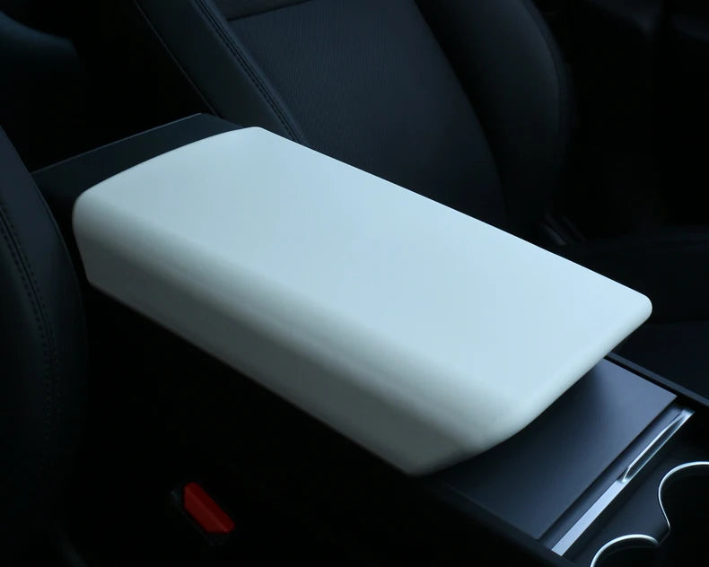 Tesla Console Lid Protector in TPE for Listed 2024 Model 3 Highland and 2025 Model Y Juniper, Soft Armrest Cover in Black or White Interior Options