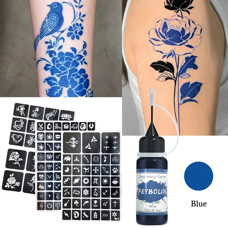 Temporary Tattoo Painting Gel for Freehand Body Art, Listed 0.5 oz Tattoo Paste with Seven 4pcs Style Labels for Adult Party and Costume Looks