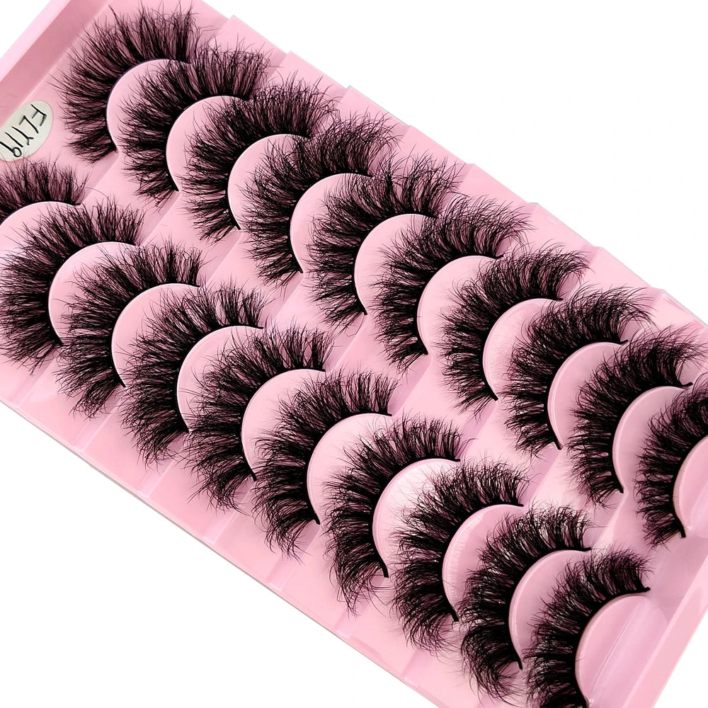Faux Mink Strip Eyelashes in Ten-Pair Style Options, Synthetic Lash Fibers with Black Cotton Band Reference and Eighteen Codes for Everyday or Occasion Makeup