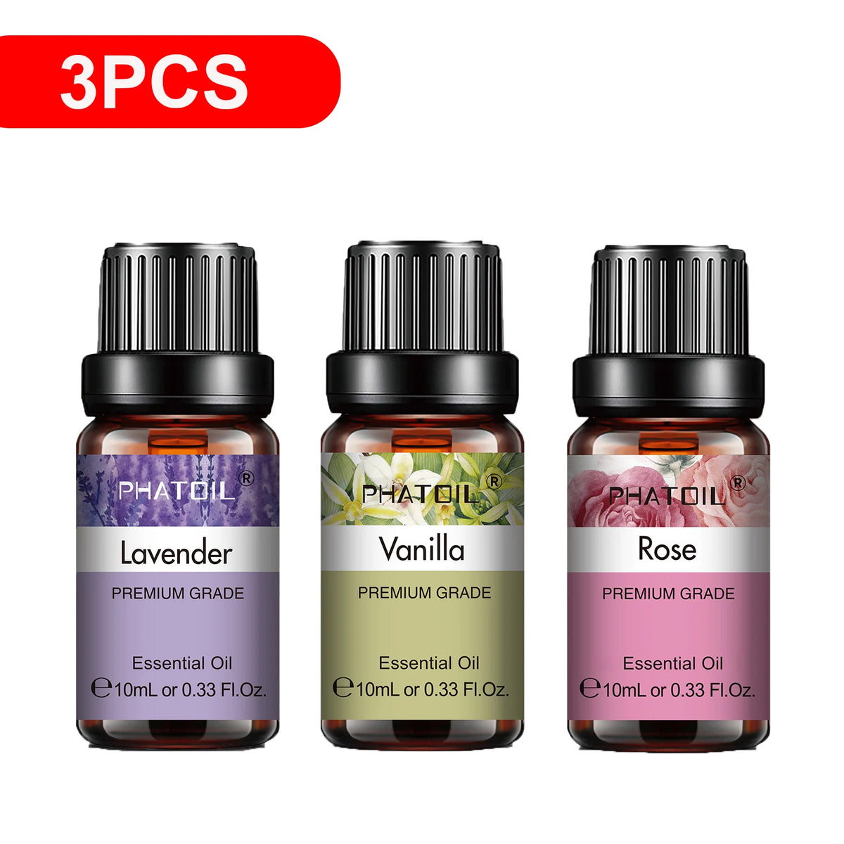 10ml Aroma Oil by PHATOIL for Compatible Diffusers and Home Fragrance, Amber Bottle with Lavender, Eucalyptus, Vanilla, Peppermint and Other Scent Options