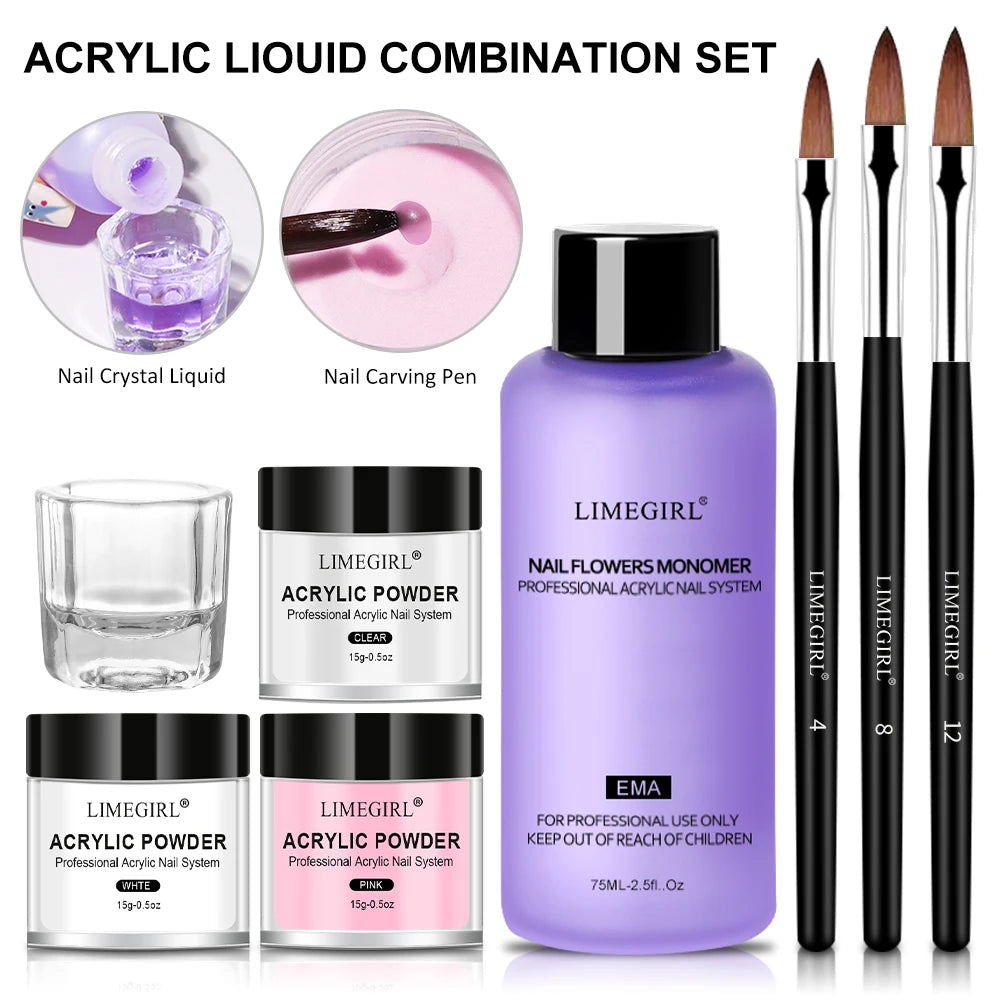 Multicolor Acrylic Nail Powder Set by LIMEGIRL, ZH440 Powder and Manicure Tool Selection with Glitter Accent References for Adult Creative Nail Art and Extensions