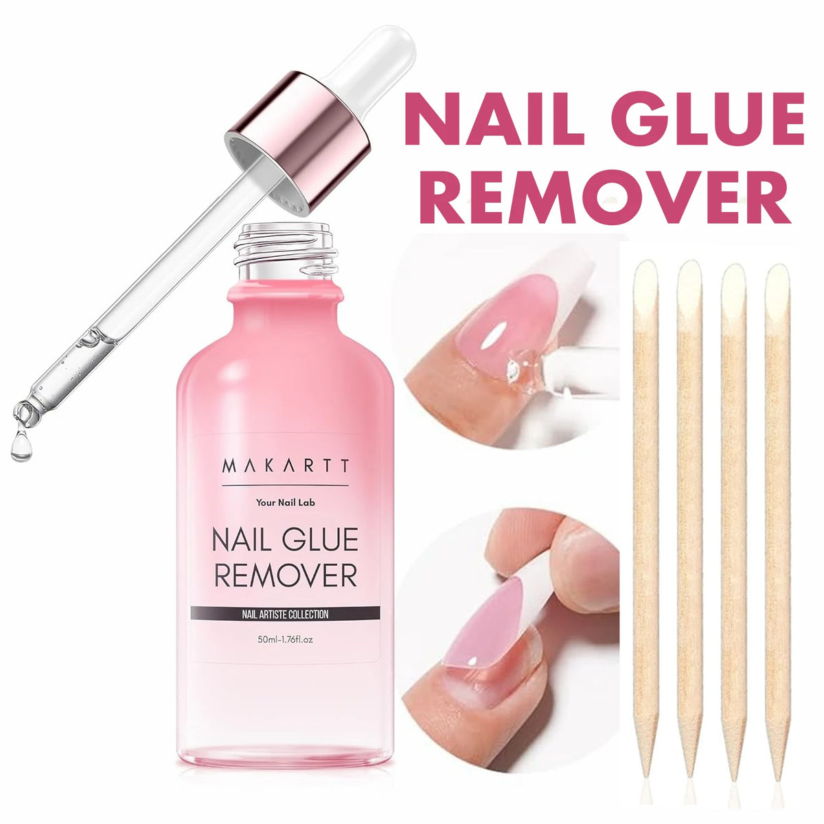 Press-On Nail Glue and Remover Options by Makartt, 10ml, 30ml or 50ml Remover Choices with Separate Liquid Adhesive Packs and Solid UV-Cured Gel Selection