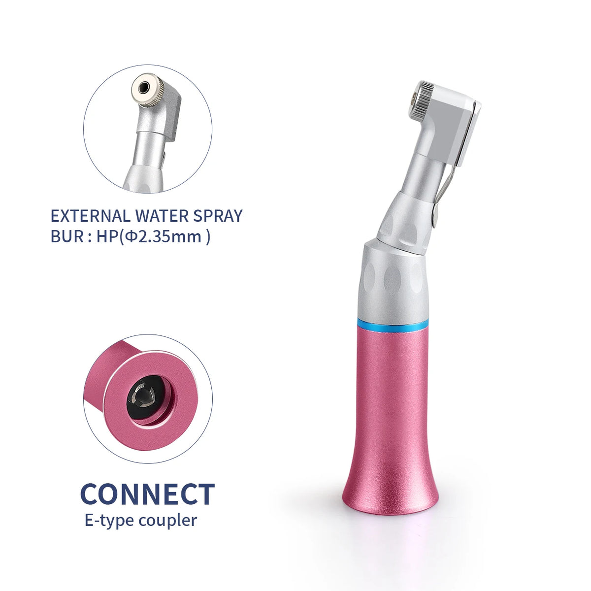 Single-Piece Low Speed Dental Handpiece Options, Straight Nose or Contra Angle Attachments and 2 or 4 Hole Air Motors in Six Color Selections