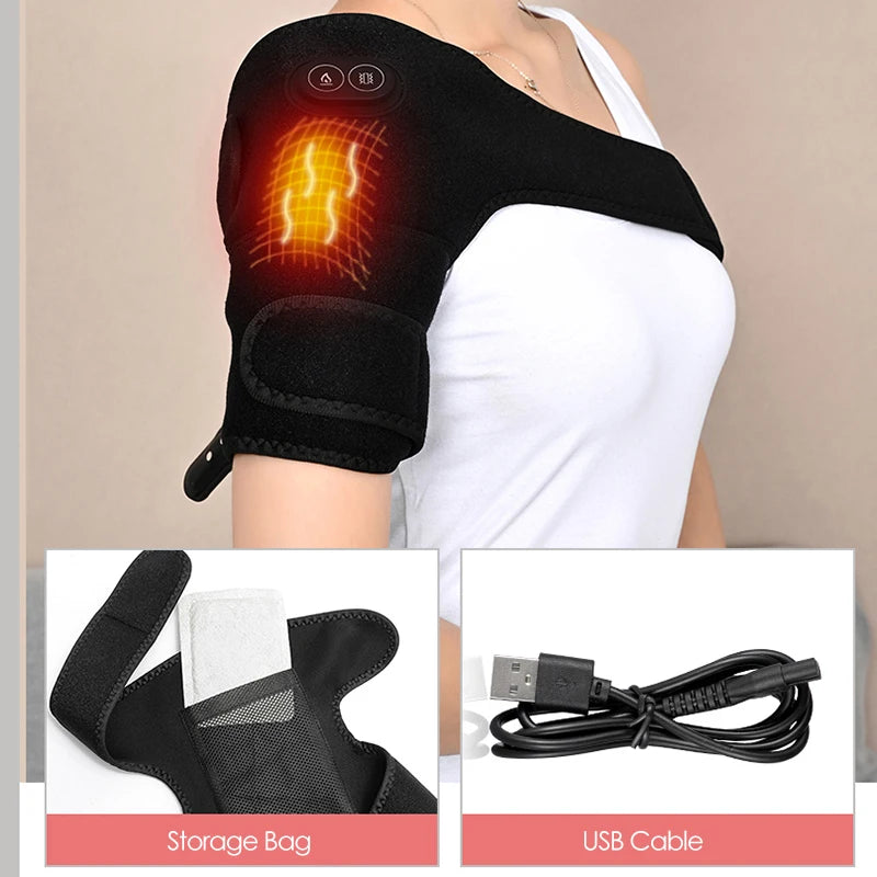 Plug-In Heated Shoulder Wrap with Adjustable Strap, Neoprene Material and Listed Graphene Heating and Pulse Vibration, HeatMassage Option Without Built-In Battery
