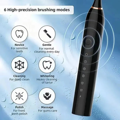 USB Rechargeable Electric Toothbrush for Adults, X3 Six-Mode Soft Bristle Brush with Two-Minute Cycle, 30-Second Reminders and Four-Head Option Labels