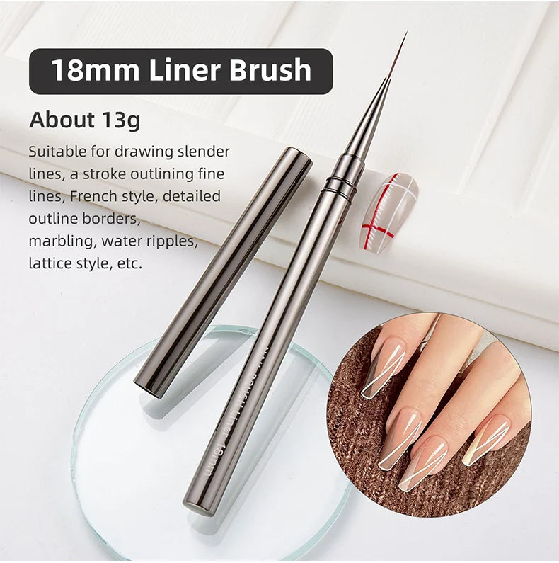 Nail Art Striping Brushes for Fine Lines and Detail Painting, 6–25mm Listed Liner Sizes with Individual and Set Options for DIY Manicure Designs