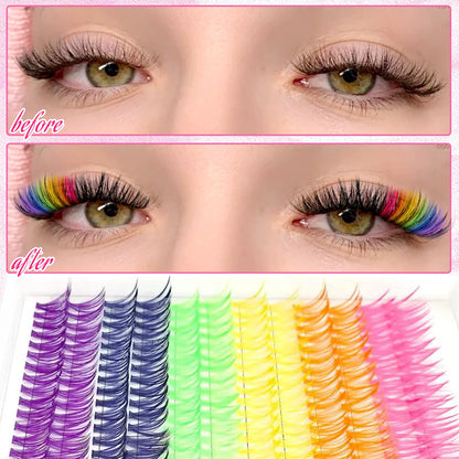 Color Mixed Lash Clusters, 12 and 30 Row Options with 345D and Wide Stem Styles for DIY False Eyelash Looks, Creative Eye Makeup and Occasions