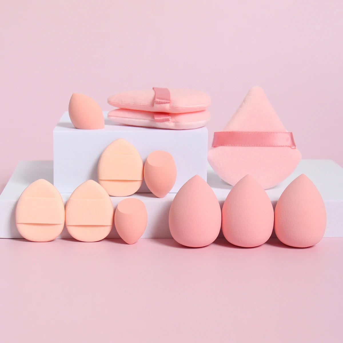 12-Piece Makeup Sponge and Powder Puff Set with Mini Air Cushion Puff and Beauty Egg References, 18 Color and Style Labels for Adult Cosmetic Application