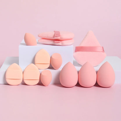 12-Piece Makeup Sponge and Powder Puff Set with Mini Air Cushion Puff and Beauty Egg References, 18 Color and Style Labels for Adult Cosmetic Application