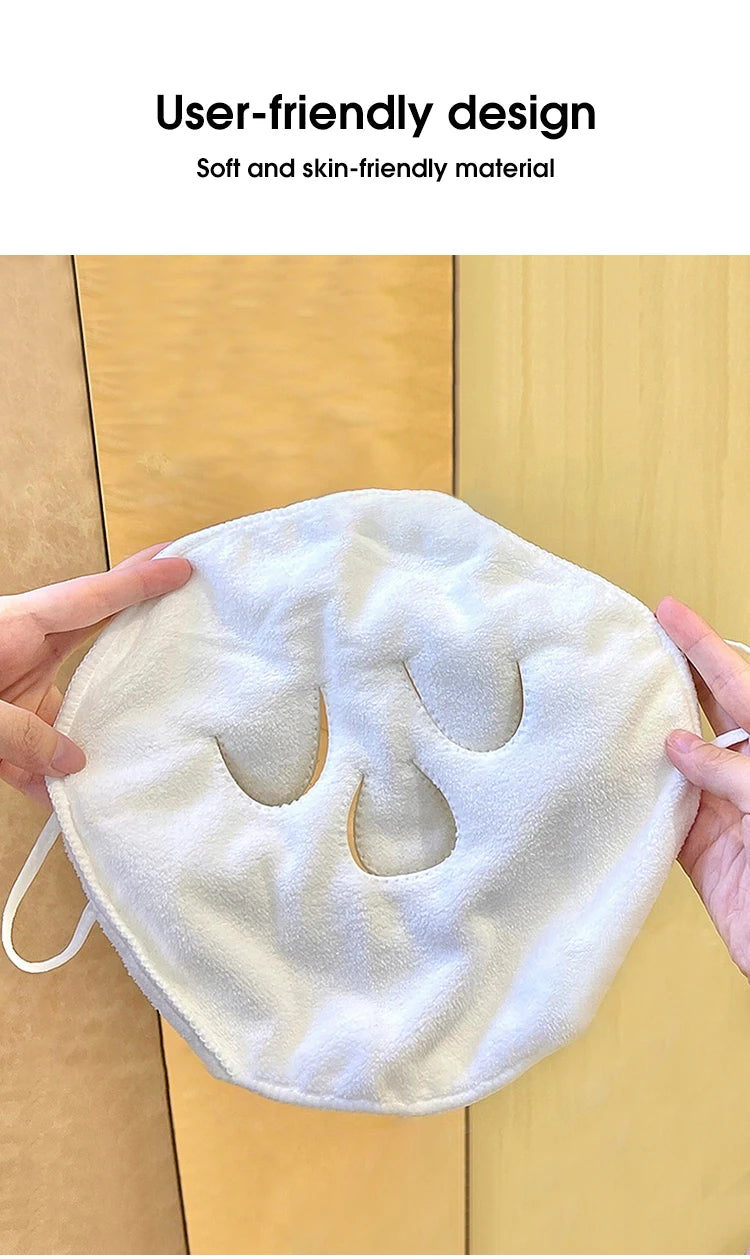 Face Compress Towel with Ear-Hanging Design, Single-Hole or Three-Hole Facial Cloth Options for Instruction-Guided Warm or Cool Wet Skincare Routines