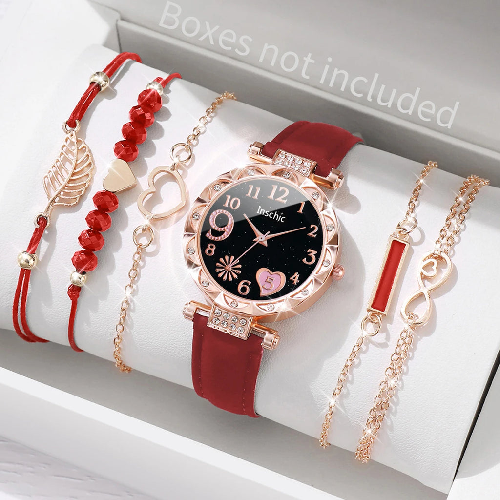 Women's Heart Dial Quartz Watch with Leaf Bracelet Set Reference, Eight No-Box Style Options and Listed 33mm Case for Casual Outfits and Fashion Gifts