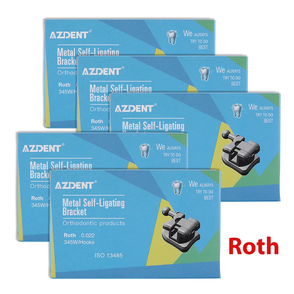 Passive Self-Ligating Brackets by AZDENT, Five Packs with First-Molar Buccal Tubes and Listed 0.022-Inch MBT or Roth Hooks 345 Options for Professional Orthodontic Selection