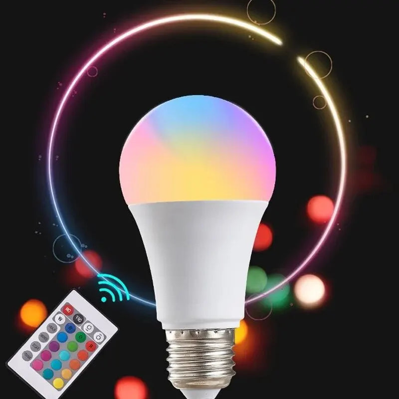 RGB LED Light Bulb E27 AC220V 8W, 16 Color Dimmable Mood Lighting with 24-Key Infrared Remote for Compatible Fixtures and Party Decor