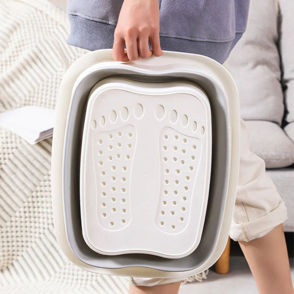 Collapsible Foot Soak Bucket in Green with Raised Massage Dots, Listed 40 x 32 x 17cm PP TPR Basin and With or Without Lid Options for Home Foot Care