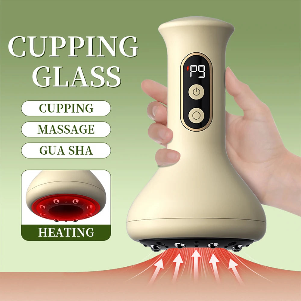 Electric Cupping Gua Sha Massager BK-BG01 with Listed Nine Suction Levels, Heating Base and Eight Steel Beads, USB-C Rechargeable Light Yellow Personal Care Device