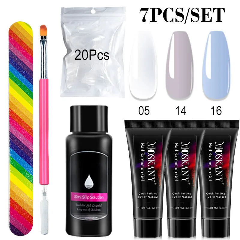 Poly Nail Gel Kit Options for Nail Extensions and DIY Manicure, Single, Three and Six-Piece Gel Selections with Listed 6W LED Lamp Set