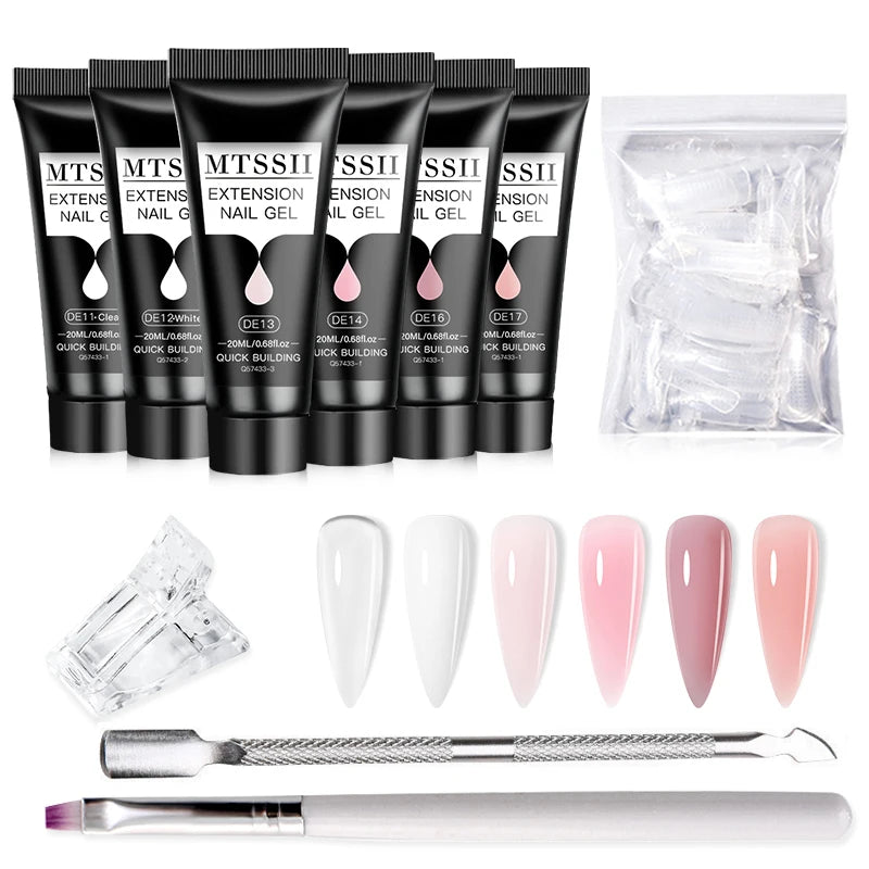 Poly Nail Extension Gel Set by Mtssii, Listed 5-Piece 20ml UV LED Curing Gel with Eight Coded Options for Adult Nail Sculpting and Manicure Designs