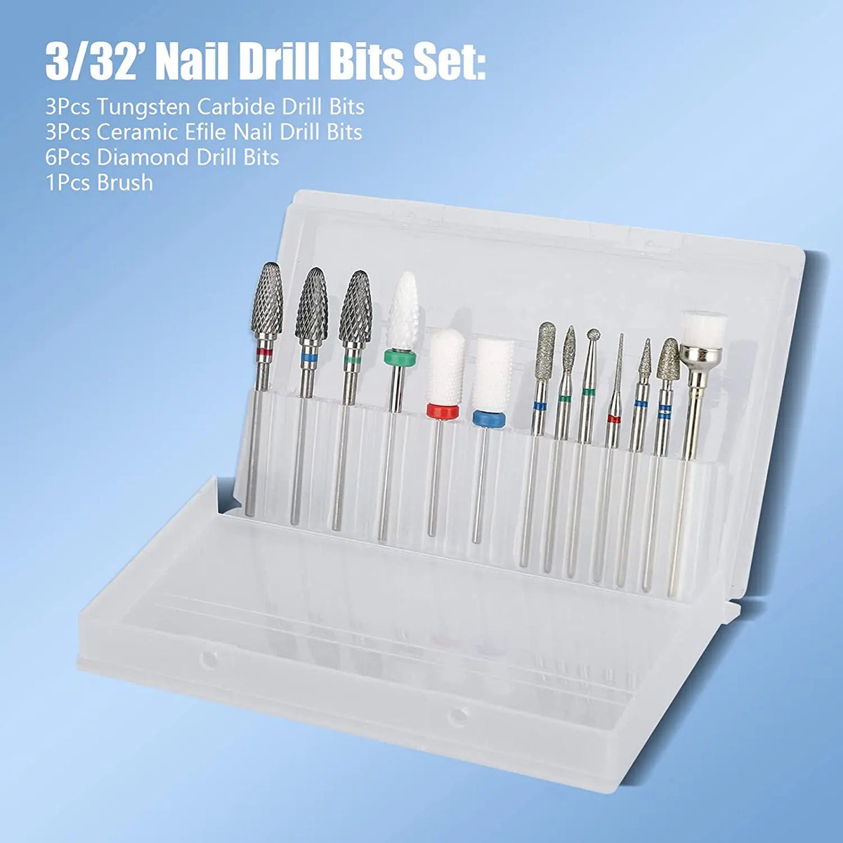 Nail Milling Cutter Set with Listed 13-Piece Assortment, Rotary Polishing Head Accessories for Compatible Manicure Machines in Twelve Numbered Options