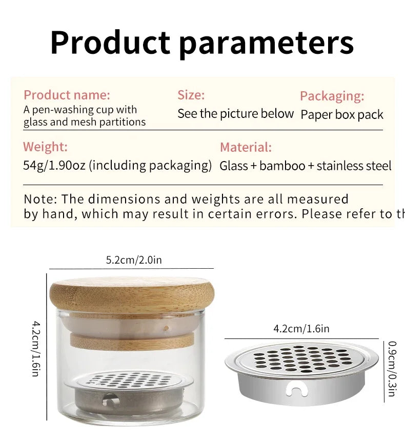 Nail Brush Cleaning Cup with Stainless Steel Mesh Base, Glass Manicure Tool Container for Brush Washing and Compatible Nail Drill Bit Cleaning