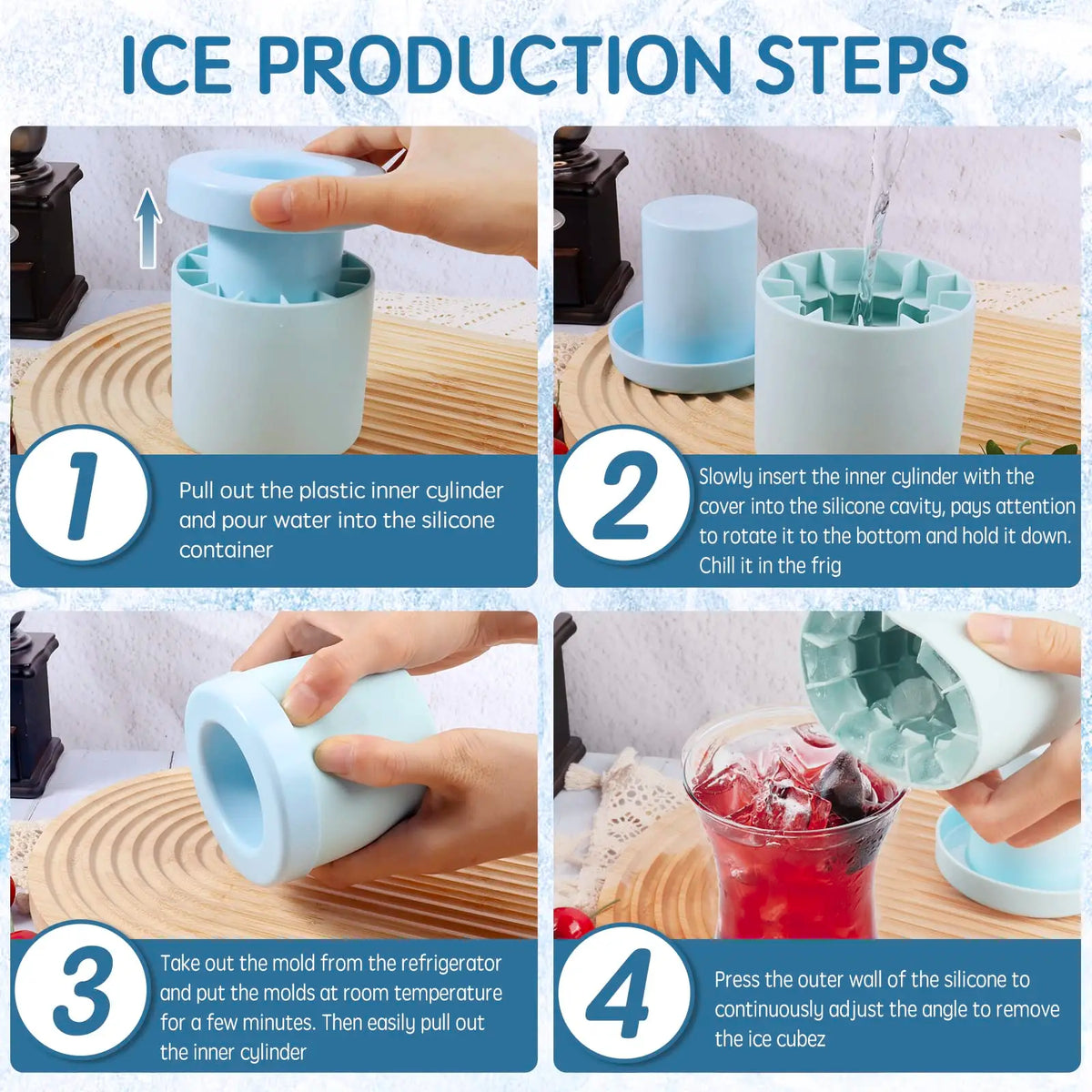 Silicone Ice Cube Mold with Lid, Round Ice Bucket Tray for Freezer, Mini Bullet Ice Maker for Cocktails, Whiskey, Juice, Home Bar and Party Drinks, Pink, Yellow and Blue