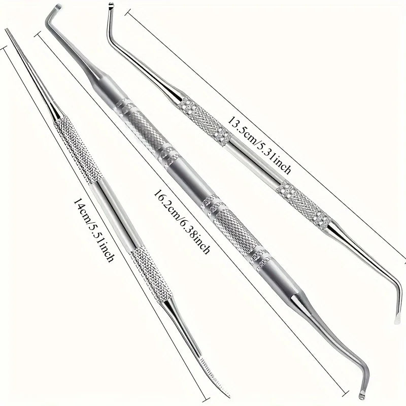 Nail Cleaning Tool Set, Three-Piece Manual Manicure and Pedicure Selection with Multifunctional File References for Adult Personal Grooming Routines