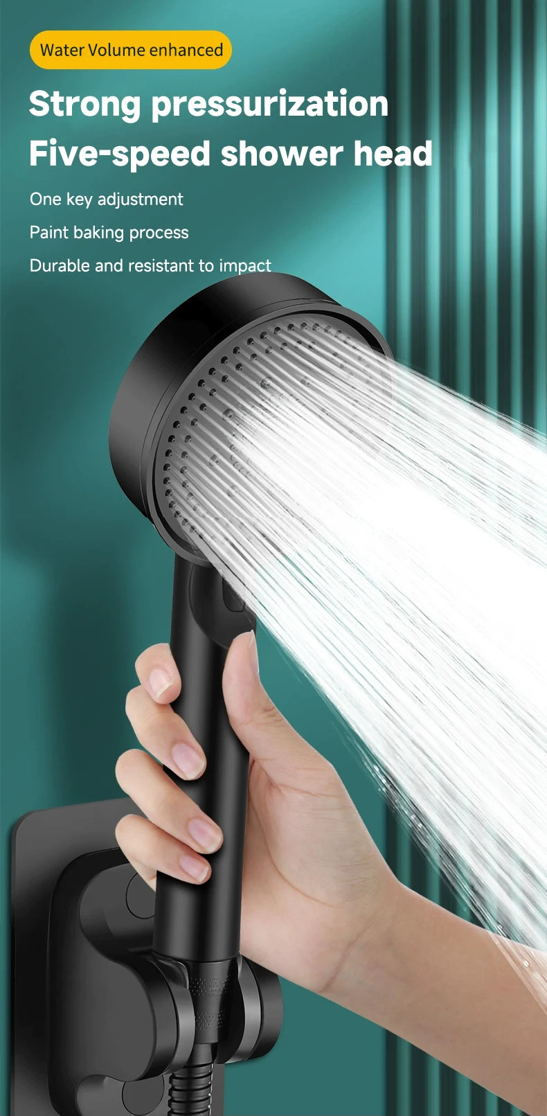 Black Handheld Shower Head for Bathroom Replacement, Listed G1/2 Thread and ABS Construction with 3.54-Inch Size Option, Adjustable Spray Head Only