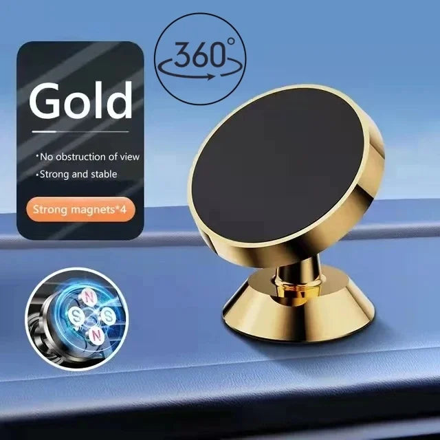 Magnetic Car Phone Holder with Fixed or 360-Degree Rotating Model Options, Dashboard and Wall Mounting References in Black, Silver, Gold and Rose Gold