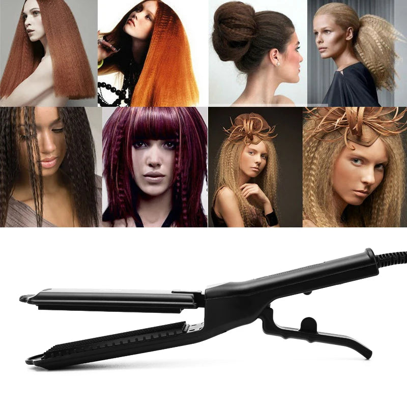 1.5 Inch Hair Crimper with Tourmaline Ceramic Coated Plates, Corrugated Wave Styling Iron for Home and Salon with US Plug and Box Options