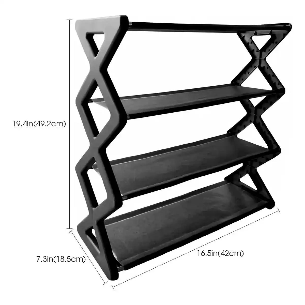Four-Tier X-Frame Shoe Rack with Steel Tubes and Cloth Shelves, Compact Tool-Free Footwear Organizer for Entryways, Dorm Rooms and Bedroom Storage