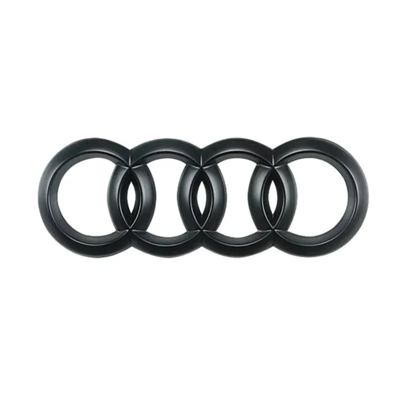 Four Ring Car Emblem for Select Audi Front and Rear Styling, Single ABS Badge in Matte Black, Glossy Black or Silver with Multiple Size Options