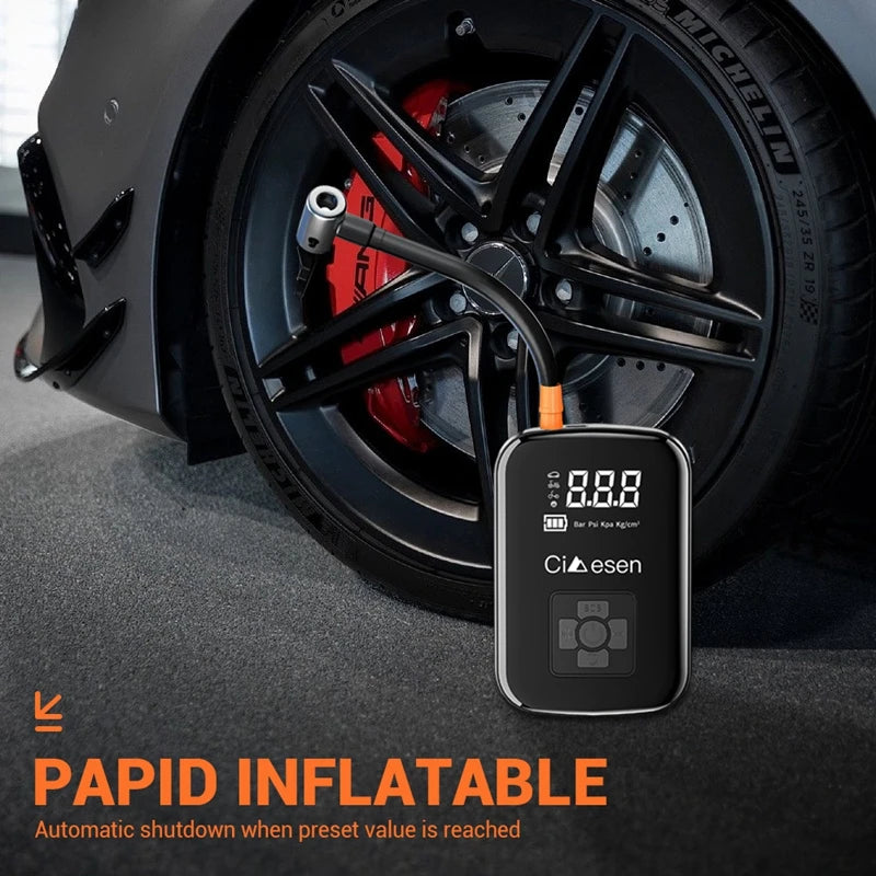 Portable Tire Inflator with 150 PSI Maximum Pressure, USB Rechargeable 3000mAh Cordless Air Pump for Cars, Motorcycles, Bicycles and Sports Balls