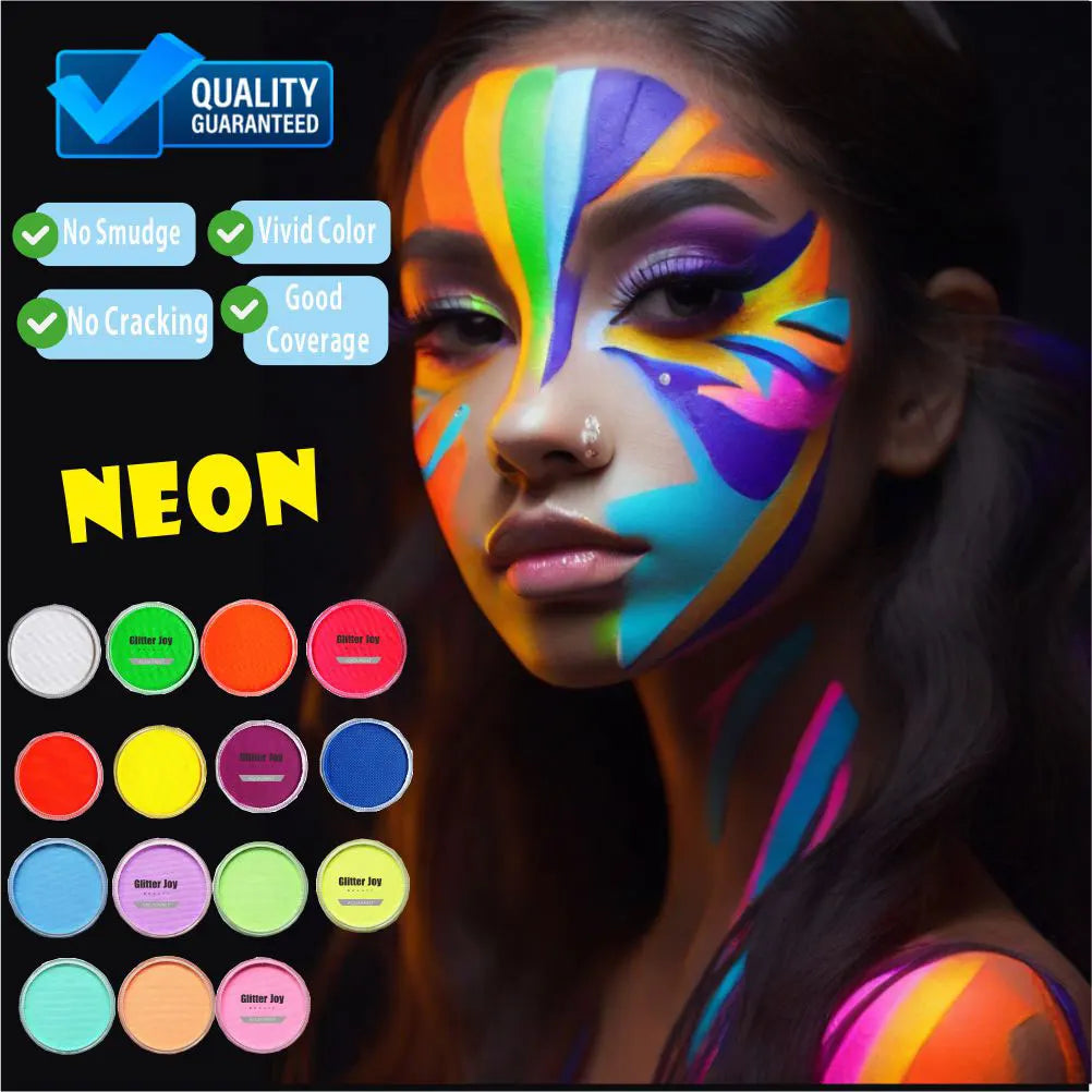 UV White Face and Body Paint 30g, Water-Activated Costume Makeup with UV-Reactive Finish for Cosplay, Halloween, Festivals and Creative Party Designs