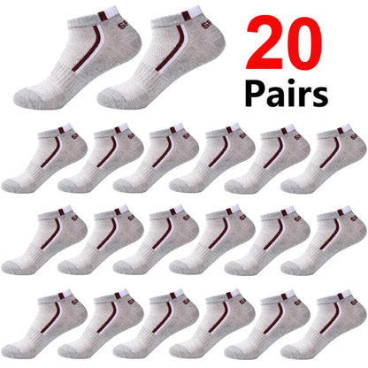 Men's Mesh Ankle Socks in Polyester, Short Casual and Sports Style Multipacks with 5, 10, 20, 30 or 40-Pair Labels and Black, White, Gray or Mixed Options
