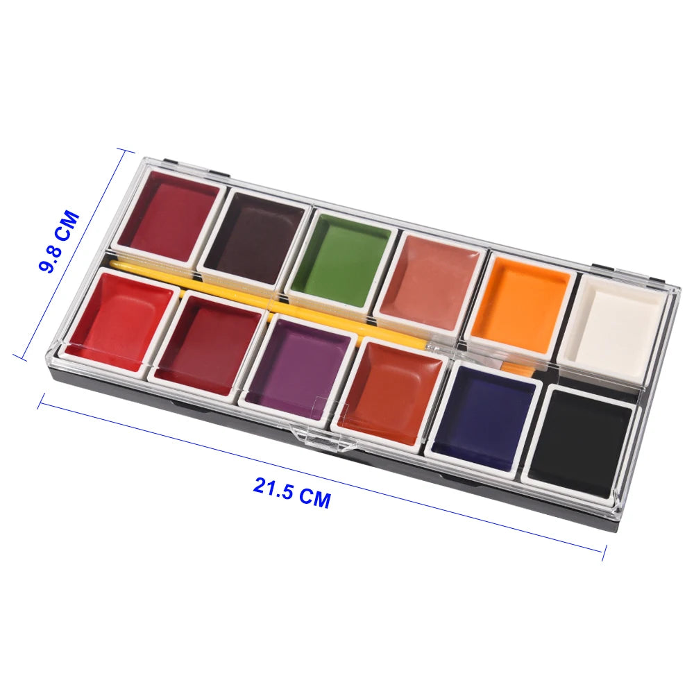 Alcohol Activated SFX Makeup Palette by OPHIR with Listed 12-Color Flesh-Tone Assortment, RT015A or RT015B Options for Halloween, Cosplay and Stage Looks