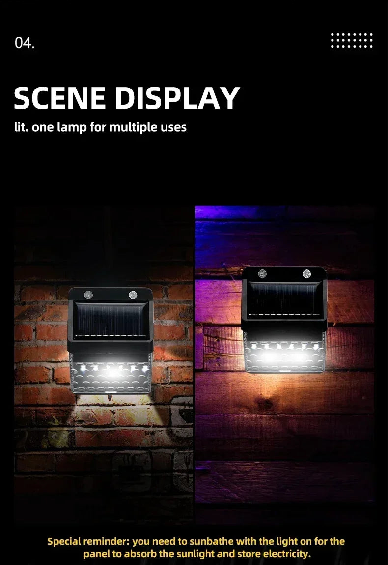 Outdoor Solar Wall Light Options for Garden Fences, Courtyards and Exterior Walls, with Listed 6-LED Non-Sensor and 30-LED PIR Motion Sensor Designs