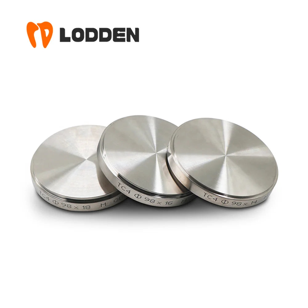 Dental Titanium Milling Disc LODDEN with 98mm Diameter and TC4 GR5 Labels, Eight Thickness Options from 10 to 25mm for Professional CAD CAM Material Review