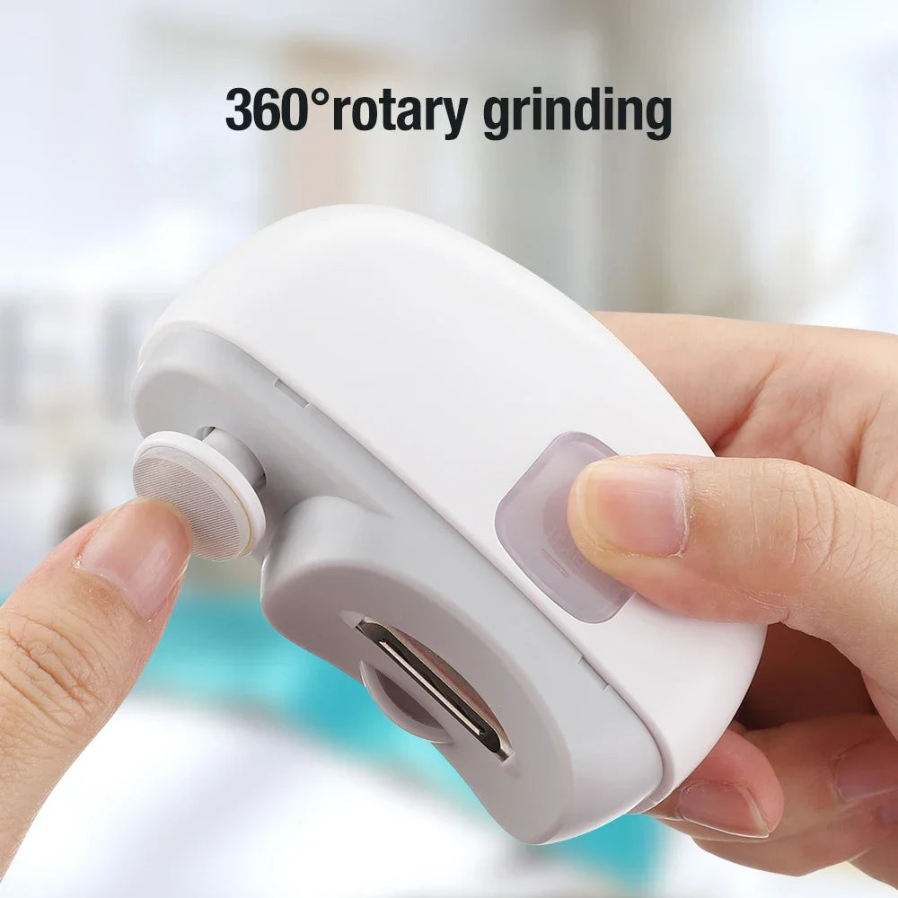 Two-Speed Electric Nail Clipper and Polisher with Auxiliary Light, Type-C Charging and Debris Compartment, White or Purple for Home Nail Care